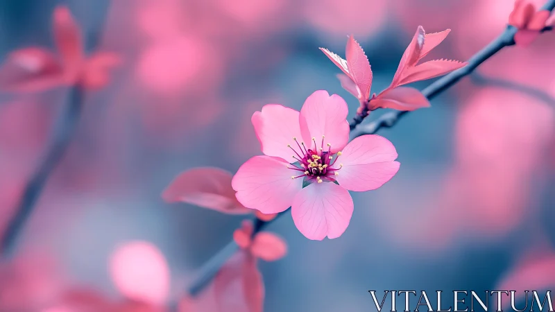 Pink Cherry Blossom Macro Close-up with Shallow Depth of Field