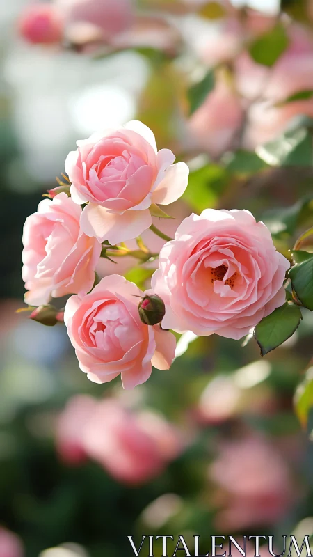 Garden's Blush: Romantic Pink Roses in Radiant Sunlight.