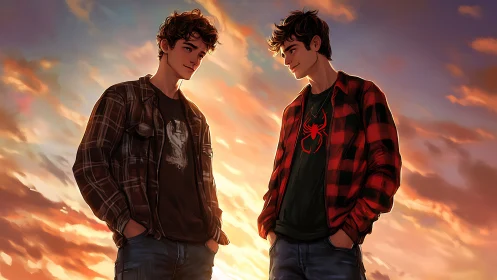 Dual character sunset study with contrasted flannel lighting.