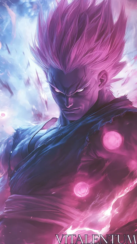 Pink haired energy warrior in blazing cosmic aura.