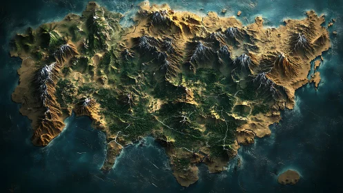 Fantastical Continent Rises from Turquoise Ocean.