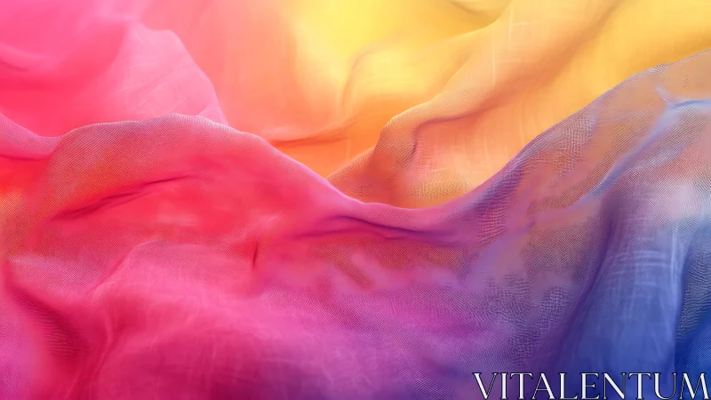 Vibrant gradient fabric waves in pink, yellow, and blue.