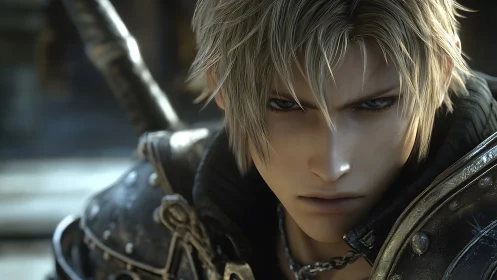 Digital painting close-up of armored fantasy swordsman portrait.