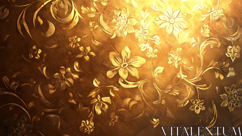 Ornate gold floral pattern on textured metallic surface.