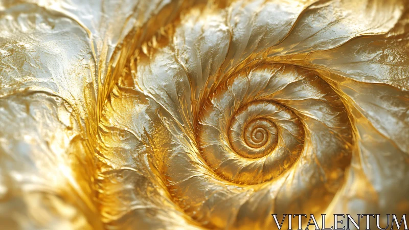 Metallic golden spiral shell renders high-detail specular relief
