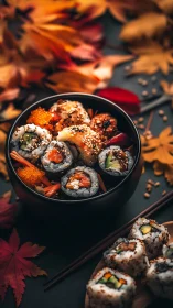 Sushi autumn orchestra rolls warm flavor notes in crisp leaves