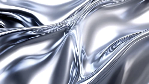 Shimmering Metallic Waves in Abstract Digital Art Style.