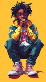 Vector street portrait in vibrant complementary color blocking.