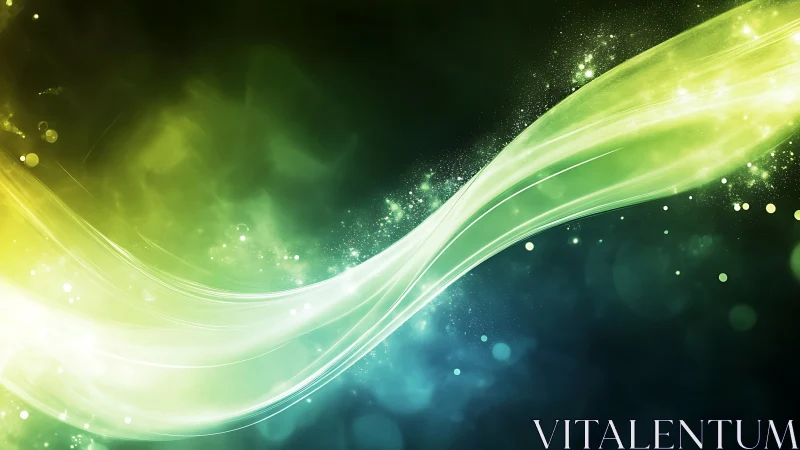 Curved luminous bands traverse a green to blue gradient field