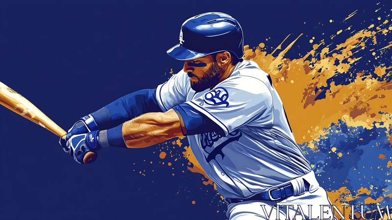 Dynamic digital painting of baseball batter in mid-swing motion.