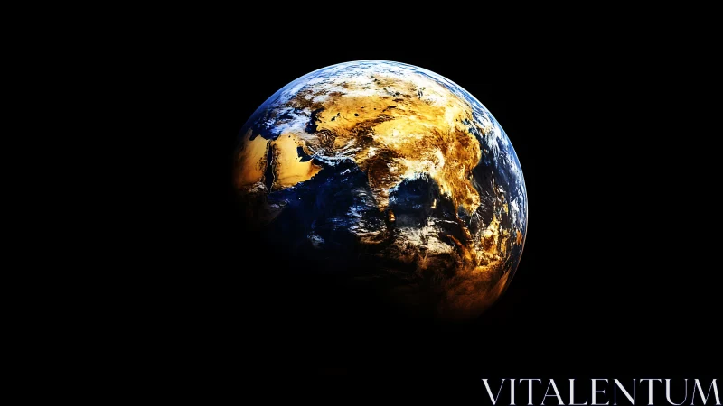 Planet Earth rendered in space with dramatic yellow lighting