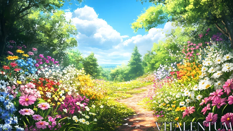 Sunlit wildflower lane humming with bright summer whispers.