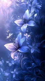 Luminescent Botanical Gradient: Blue Ethereal Floral Composition.