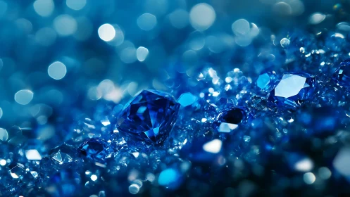 Deep blue gemstones scatter under luminous bokeh haze.