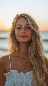 Sunlit shoreline muse in golden hour calm.