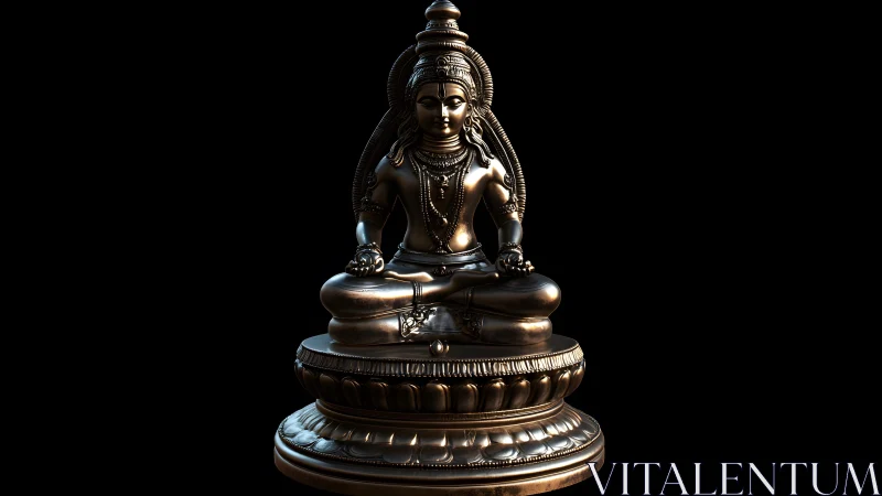 Bronze Hindu Deity Statue in Meditative Pose, Traditional Art.