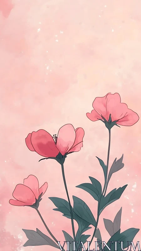Delicate Pink Blossoms Against Soft Watercolor Sky.