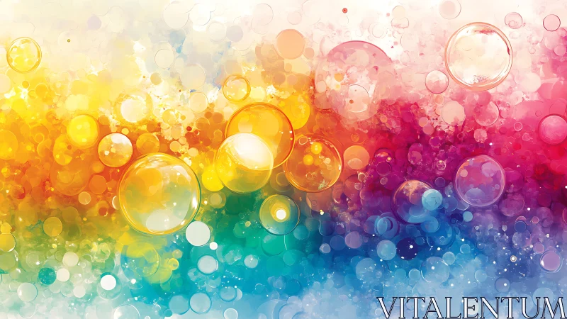 Iridescent color bubbles drift through rainbow gradients.