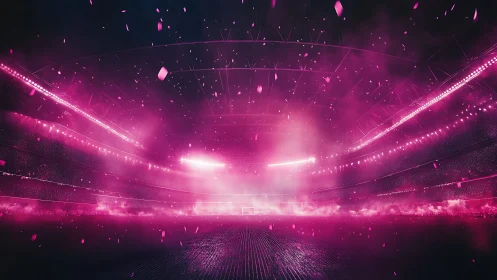 Neon magenta stadium illuminated by cinematic particle flares.