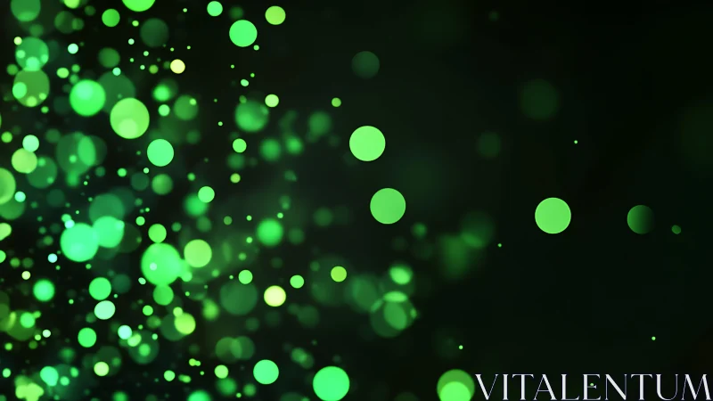 Abstract green bokeh lights on dark background, digital art style.