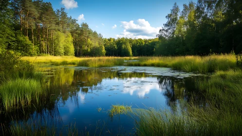 Littoral wetland pond with reflective canopy interface system.