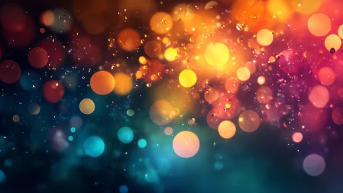 Vibrant abstract bokeh lights in warm and cool tones, digital art.