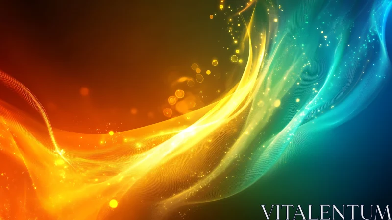 Gradient light waves with orange and blue luminous trails.