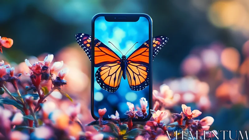 Butterfly magic landing softly on a glowing phone screen.