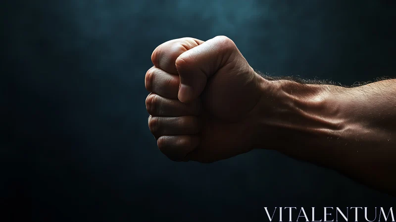 Clenched Fist Against Deep Teal Background.