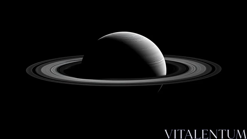 Saturn rendered in high-contrast grayscale with detailed rings