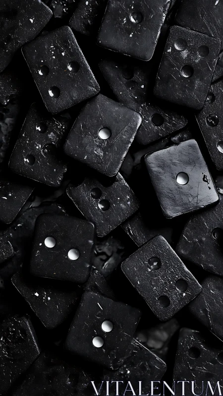 Stacked black rectangular buttons with circular holes.