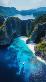 Lagoon Enclosed by Limestone Cliffs and White Sand.
