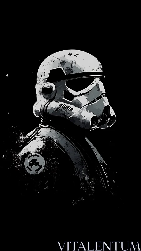 Monochrome trooper portrait rendered in splattered digital ink