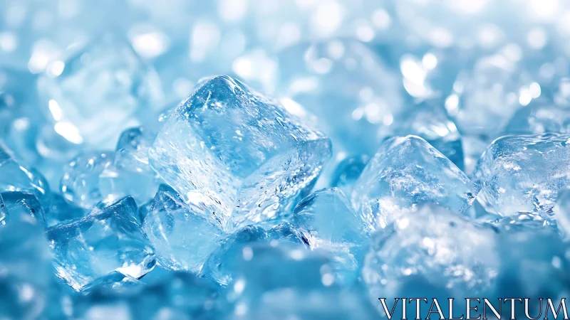 Stacked transparent ice cubes form a clustered surface layer