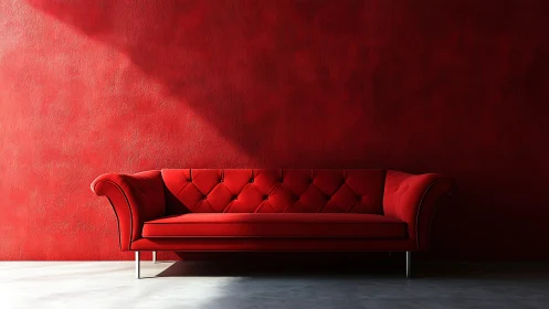 Bold red sofa invites calm comfort in a minimalist room