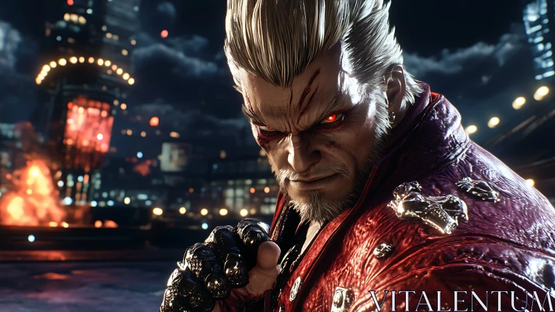 Intense cyber fighter locks in with a fierce glowing stare