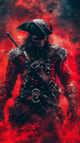Digital painting of infernal skeletal pirate in red stormfield.