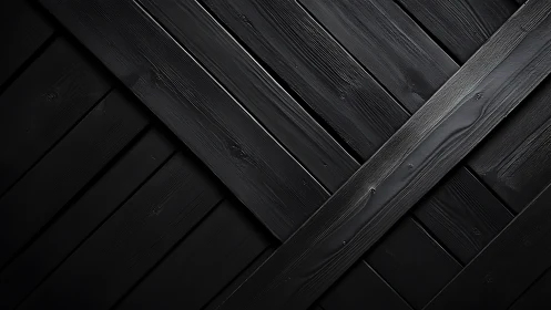 Intersecting matte black wooden planks in diagonal grid.
