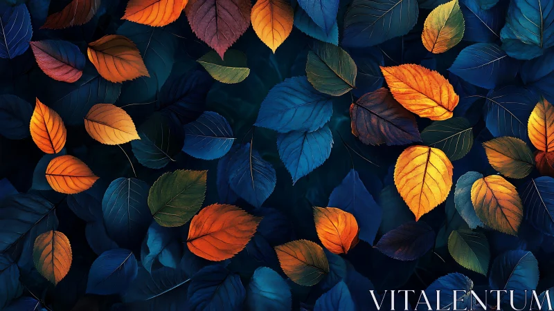 Contrasting orange and blue foliage pattern in dense layout.