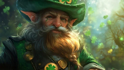 Leprechaun portrait renders luminous clover-lit forest atmosphere