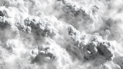 Billowing white clouds roll in a soft luminous haze