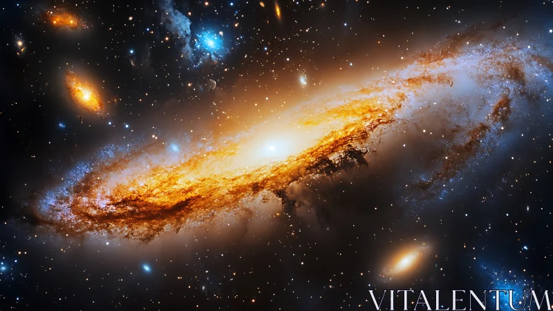 Spiral galaxy rendered with high dynamic range nebular dust gradients