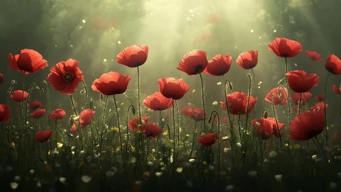 Radiant Red Poppies Dancing in Golden Sunlight