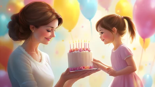 Mother and Daughter Share Birthday Magic in Balloon Paradise.