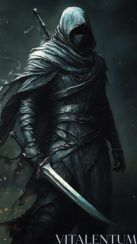 Hooded tactical rogue with dual blades in volumetric fog.