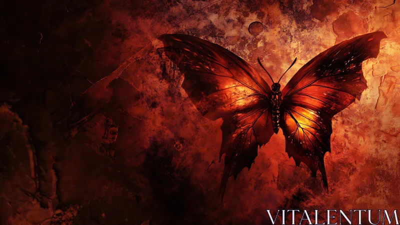 Emberwing monarch flaring against a cracked crimson dusk.