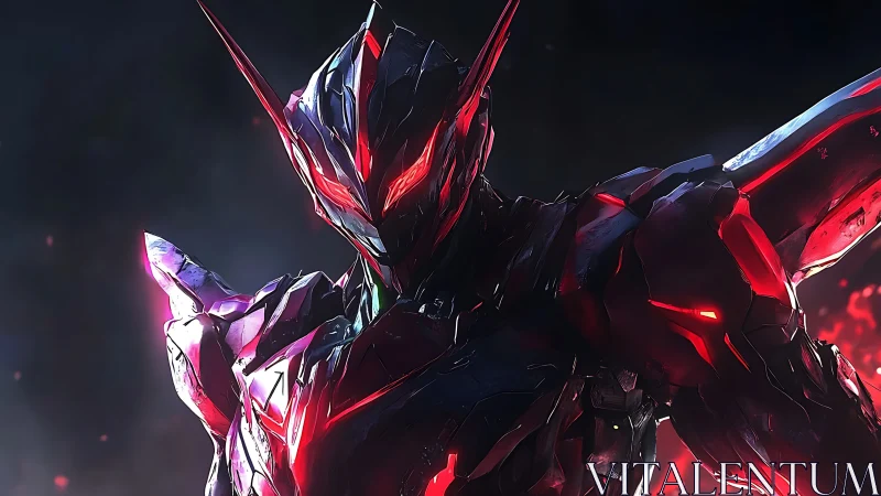 Armored humanoid mecha with red illuminated plating profile.