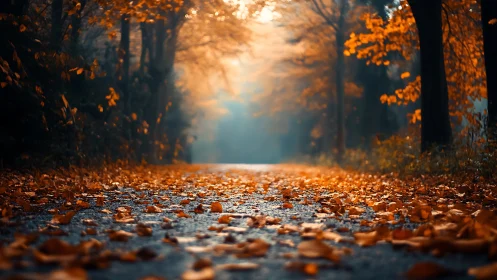 Golden Forest Path: Chromatic Depth Rendered Through Autumn Foliage.