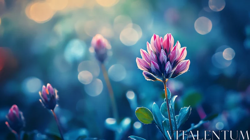 Pink Flower with Bokeh Background in Blue Light