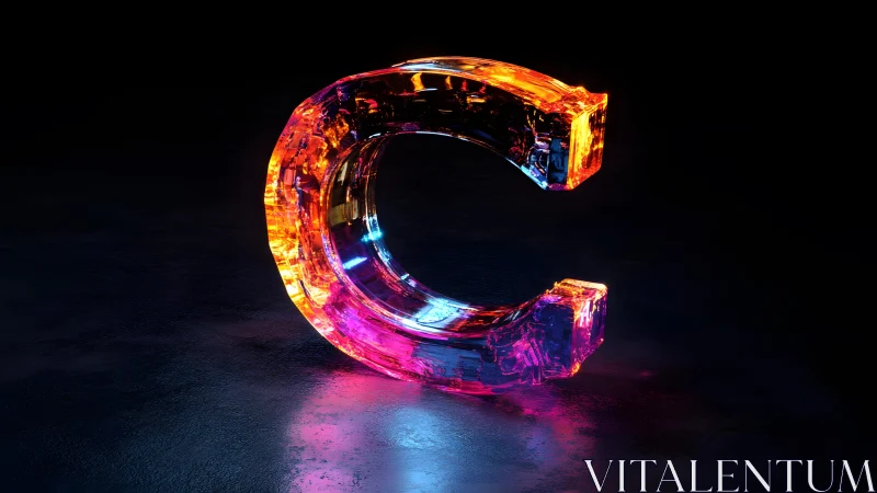 Vibrant Glass Letter C with Neon Lighting in Dark Setting.